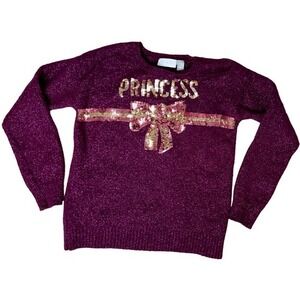 The Children's Place Princess Glitter & Sequin Wine Knit Sweater 7-8 Winter SALE